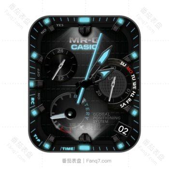 卡西欧CASIOG炫酷经纬球黑蓝机械表盘.clock