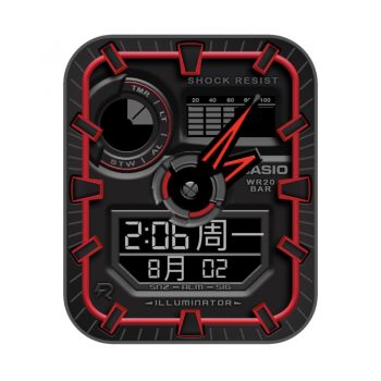 卡西欧CASIOG炫酷黑红方块机械表盘.clock