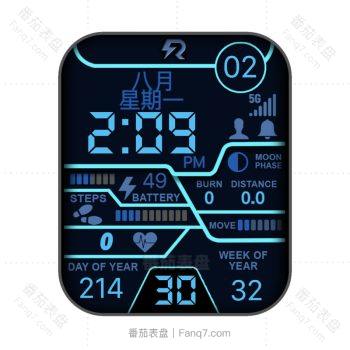 RLN-TIME黑底荧光蓝色文字简约表盘.clock