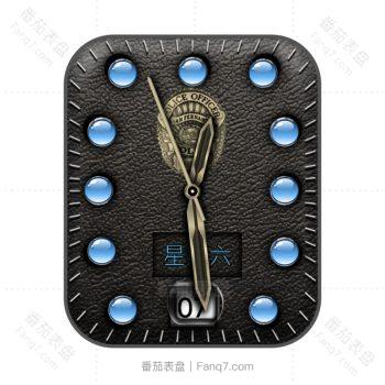 POLICE意大利警察黑皮质蓝水钻表盘.clock