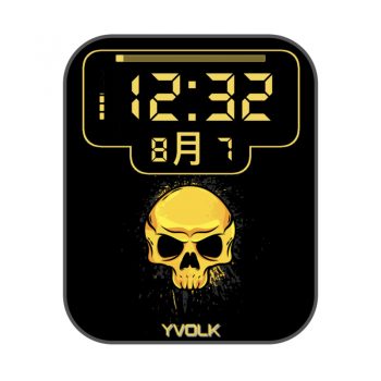 YVOLK黑色黄金骷髅表盘.clock