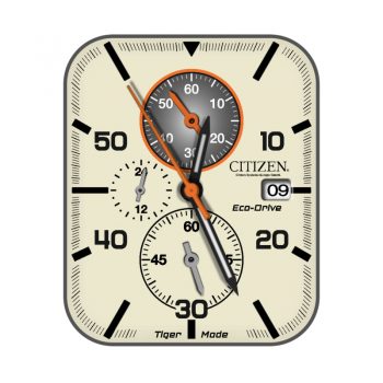 CitizenBeigeEco-Drive西铁城珍珠黄三盘表盘.clock