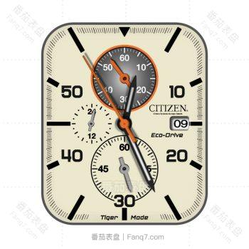 CitizenBeigeEco-Drive西铁城珍珠黄三盘表盘.clock