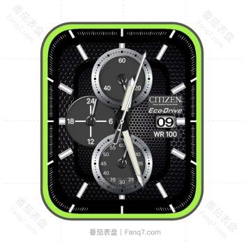 CitizenEco-DriveWr100西铁城蜂窝黑绿边表盘.clock