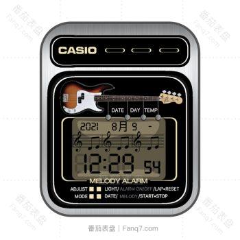 CasioMelody卡西欧复古吉他黑灰机械表盘.clock