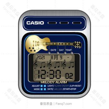 CasioMelody卡西欧复古吉他灰蓝机械表盘.clock