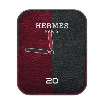 爱马仕Hermes黑色暗红牛皮纹理表盘.clock