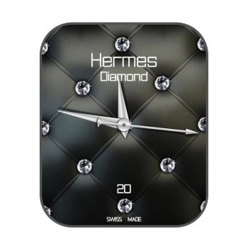 爱马仕Hermes黑色皮质镶钻方格表盘.clock
