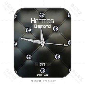 爱马仕Hermes黑色皮质镶钻方格表盘.clock