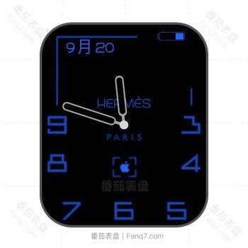 爱马仕Hermes蓝字黑底简约表盘.clock