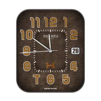 爱马仕Hermes棕色皮质纹理罗马数字表盘.clock