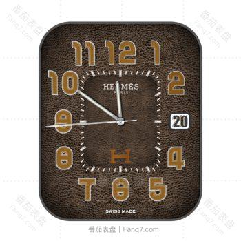 爱马仕Hermes棕色皮质纹理罗马数字表盘.clock