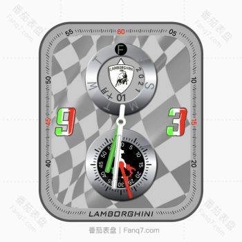 兰博基尼LAMBORGHINI灰白比赛旗帜表盘.clock
