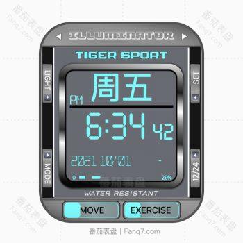 TigerSportIlluminato光面灰蓝卡西欧风格表盘.clcock