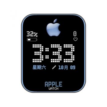 apple苹果蓝色文字黑底简约表盘.clock