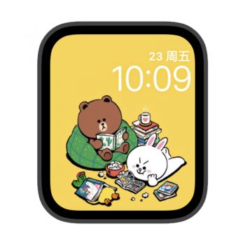 line friend看书学习的布朗熊和可妮兔苹果iwatch壁纸表盘.watchface
