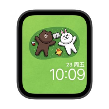line friend草地上布朗熊和可妮兔莎莉鸡苹果iwatch壁纸表盘.watchface