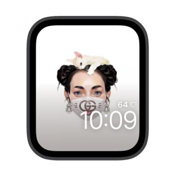 GUCCI古驰戴口罩的少女与猫苹果iwatch壁纸表盘.watchface