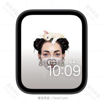 GUCCI古驰戴口罩的少女与猫苹果iwatch壁纸表盘.watchface