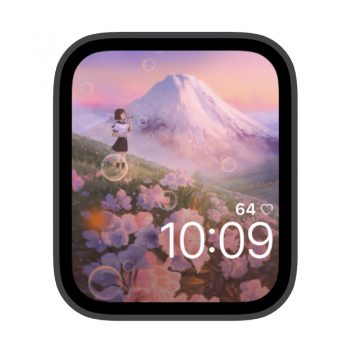 少女站在富士山花海苹果iwatch壁纸表盘.watchface