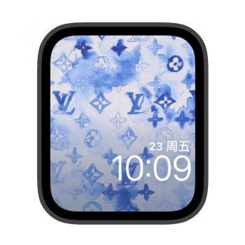 LV经典印花水墨浅蓝LOGO苹果iwatch壁纸表盘.watchface
