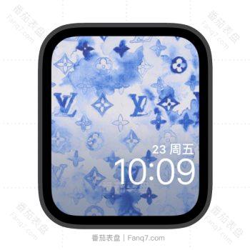 LV经典印花水墨浅蓝LOGO苹果iwatch壁纸表盘.watchface