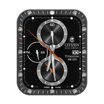 西铁城CITIZEN黑色镶钻灰色外圈三盘表盘.clock