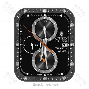 西铁城CITIZEN黑色镶钻灰色外圈三盘表盘.clock