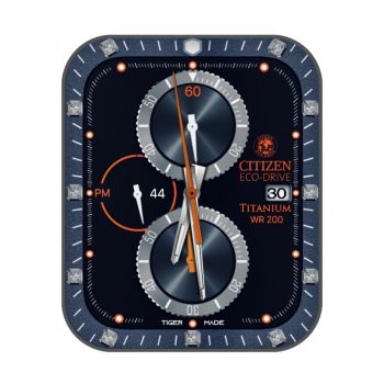 西铁城CITIZEN黑色镶钻蓝色外圈三盘表盘.clock