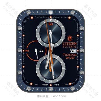 西铁城CITIZEN黑色镶钻蓝色外圈三盘表盘.clock