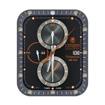 西铁城CITIZEN黑色镶钻橙色蓝色外圈三盘表盘.clock