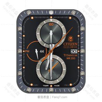 西铁城CITIZEN黑色镶钻橙色蓝色外圈三盘表盘.clock