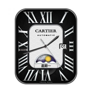 Cartier卡地亚黑边白色日月表盘.clock