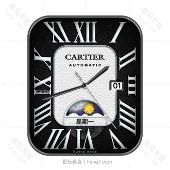 Cartier卡地亚黑边白色日月表盘.clock