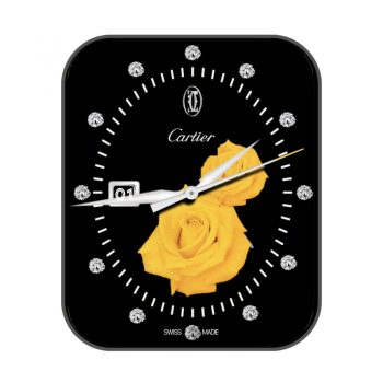 Cartier卡地亚黑色黄色玫瑰高级格调表盘.clock