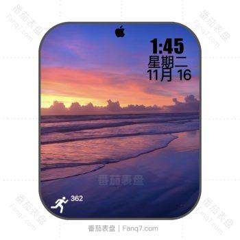 _Ocean view日落晚霞海滩浪花动态表盘.clcok