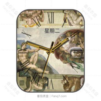 西方油画米开朗基罗《创造亚当》表盘.clock