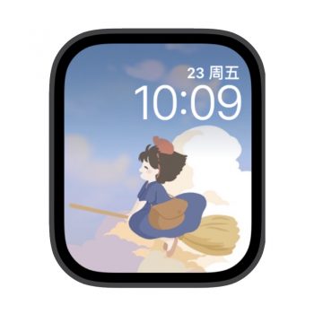蓝袍少女骑着飞行扫把苹果iwatch壁纸表盘.watchface
