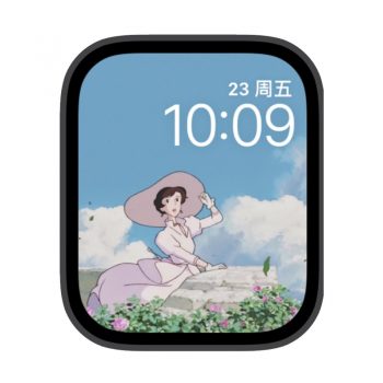 戴着草帽的少女坐在花丛中苹果iwatch壁纸表盘.watchface