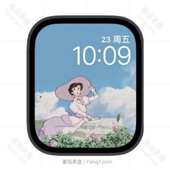 戴着草帽的少女坐在花丛中苹果iwatch壁纸表盘.watchface