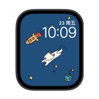 小狗子在天空中和火箭肩并肩苹果iwatch壁纸表盘.watchface