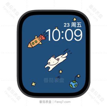 小狗子在天空中和火箭肩并肩苹果iwatch壁纸表盘.watchface