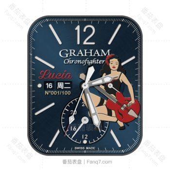 Graham格林汉姆蓝色吉他美人表盘.clock