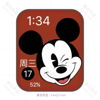 迪士尼disney卡通红底米奇黑红表盘.clock