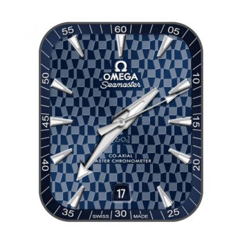 欧米茄OMEGA浅蓝深蓝方格黑色边表盘.clock