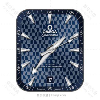 欧米茄OMEGA浅蓝深蓝方格黑色边表盘.clock