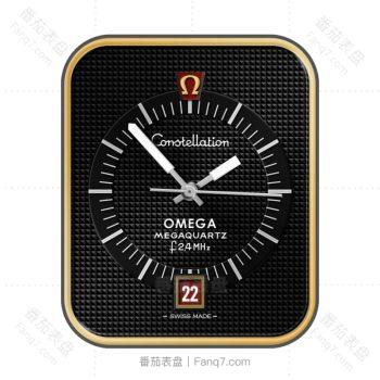 欧米茄OMEGA黑色方格圈金色边表盘.clock