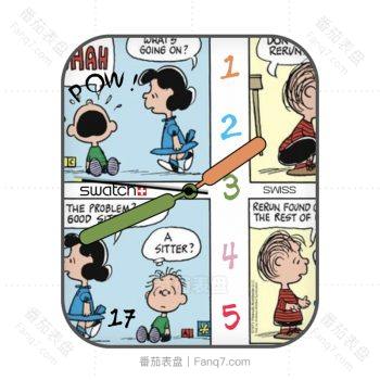 Swatch斯沃琪史努比蓝黄漫画表盘.clock