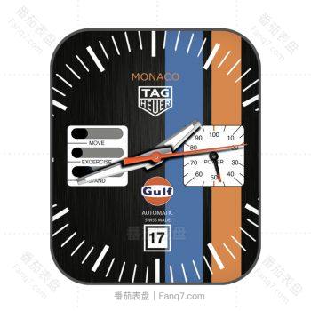 泰格豪雅手表TAG HEUER黄蓝条纹黑底表盘.clock