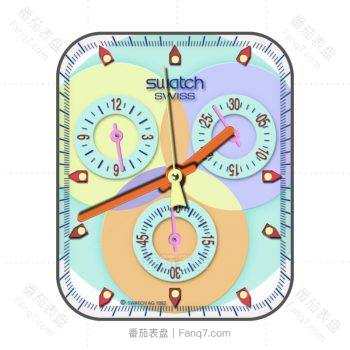 Swatch斯沃琪三原色黄橙紫蓝白底表盘.clock